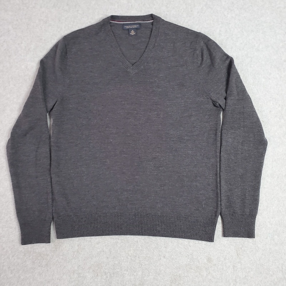 Banana Republic Sweater Mens Med Gray Extra Fine Merino Wool Pullover V Neck